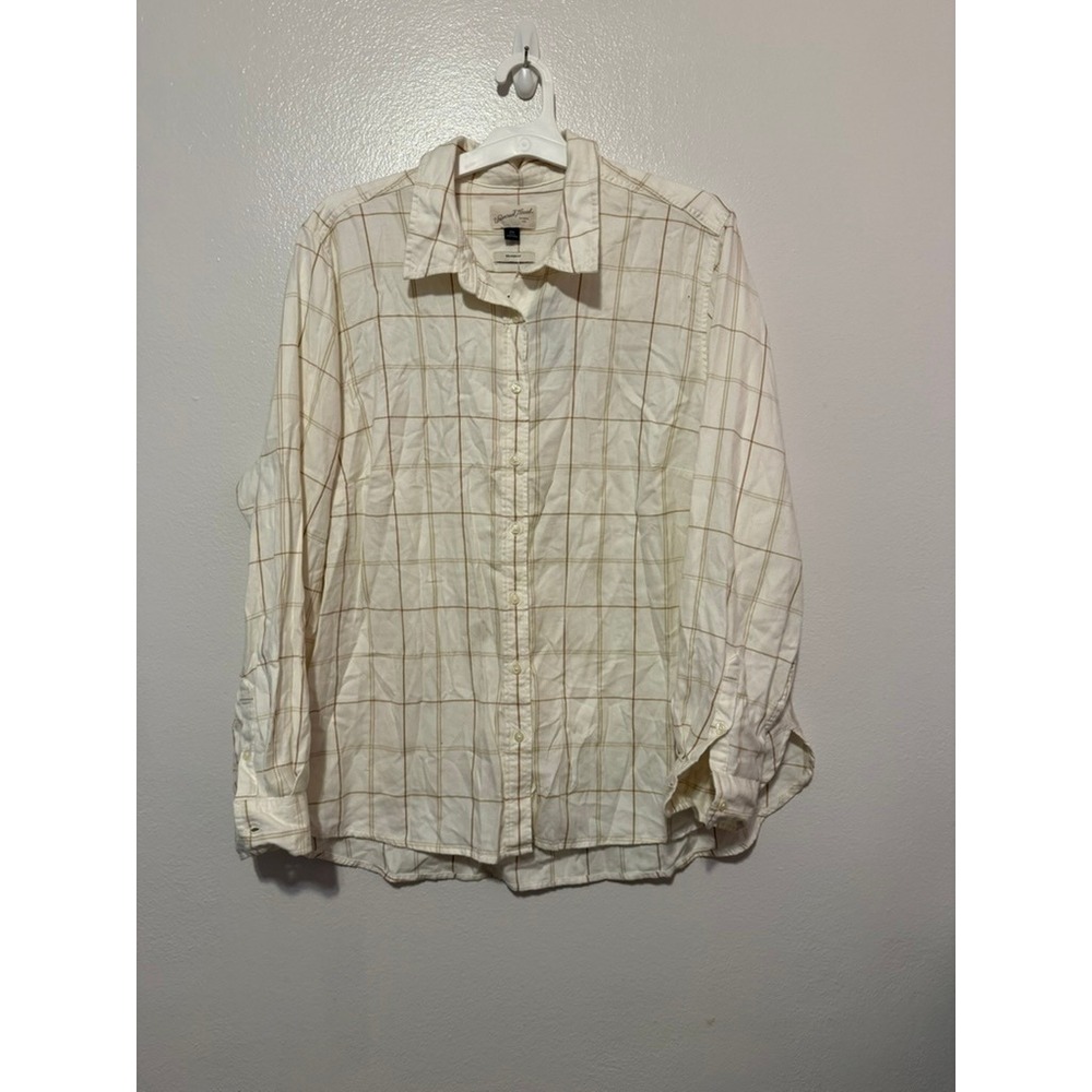 Universal Thread Womens XXL Cream Tan Windowpane Plaid Relaxed Fit Button Down